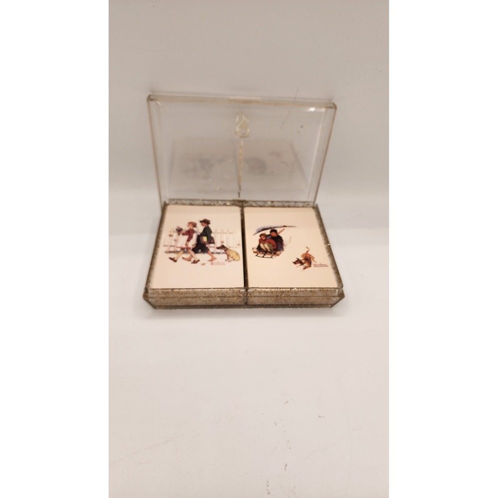 Vintage Stancraft Norman Rockwell Playing Cards Double Deck Set Glitter Case